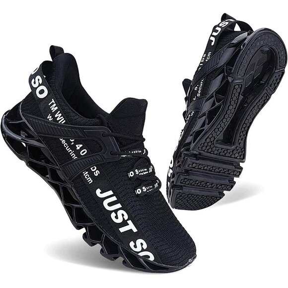 Women's Black Running Walking Tennis Blade Non Slip Athletic Sneakers Shoes - Picture 3 of 7